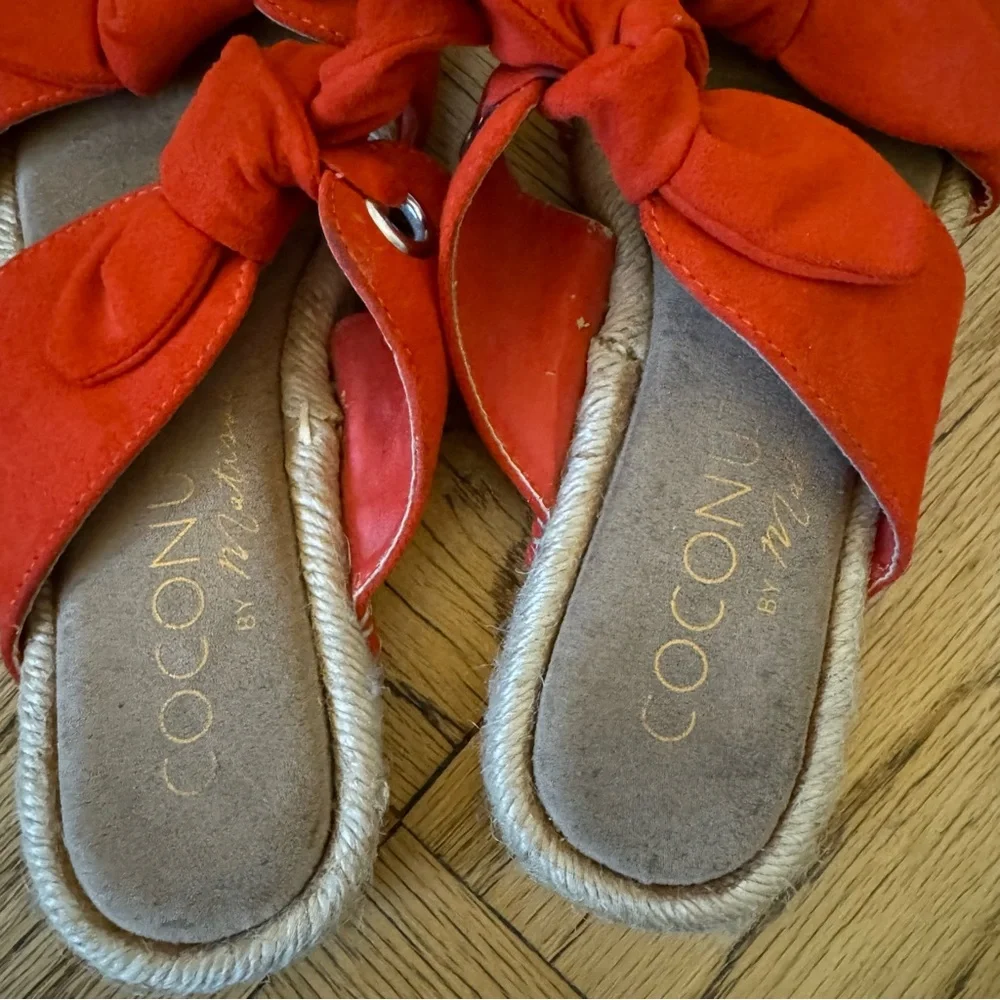 Coconuts by Matisse Sandals with Bright Orange-Red Suede Bows/Knots